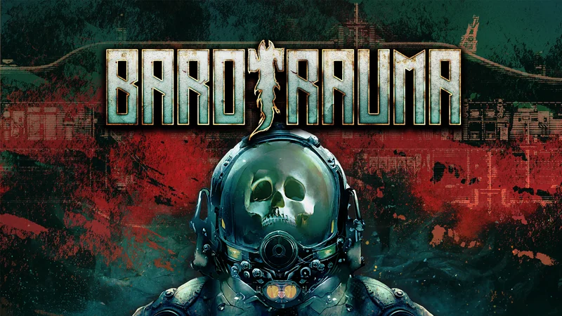 Official Barotrauma artwork showing a skull in a diving helmet and the game logo.
