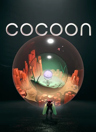 Official vertical COCOON artwork with nested orbs, the protagonist and the game logo.