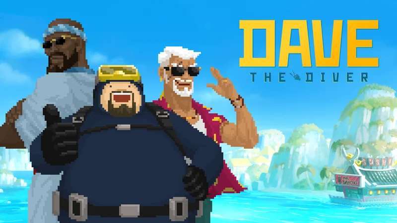 Official DAVE THE DIVER artwork showing the blue sea, Dave, other characters and the game logo.