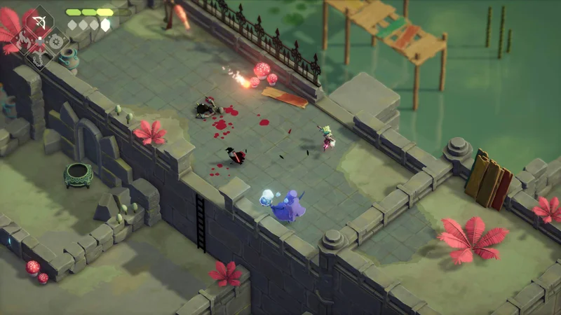 Death’s Doorのゲーム画面。橋の上で戦うカラス