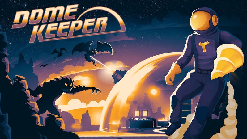 Official Dome Keeper artwork showing the dome, keeper and game logo.