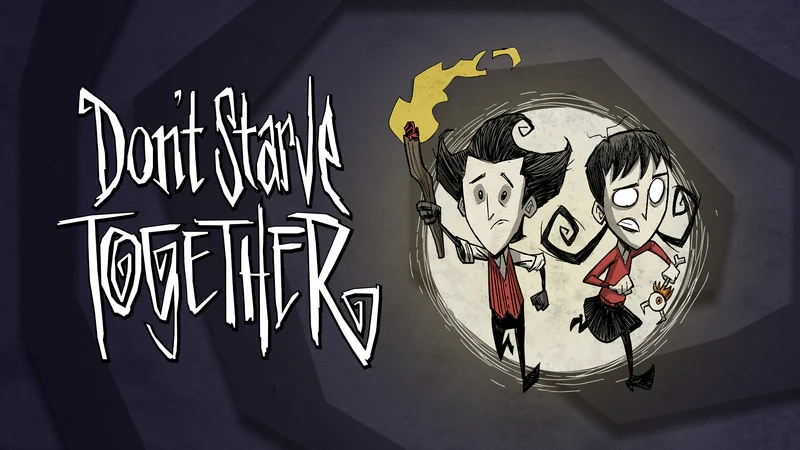 Official Don’t Starve Together art featuring Wilson, Willow and the game logo.