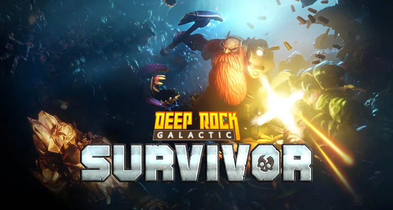 Deep Rock Galactic: Survivorの公式アート。ドワーフと作品ロゴ