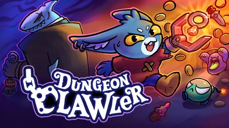Dungeon Clawlerの公式キーアート。金貨をつかむウサギと作品ロゴ