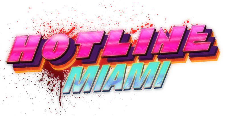 The original Hotline Miami official logo in pink and cyan three-dimensional lettering.