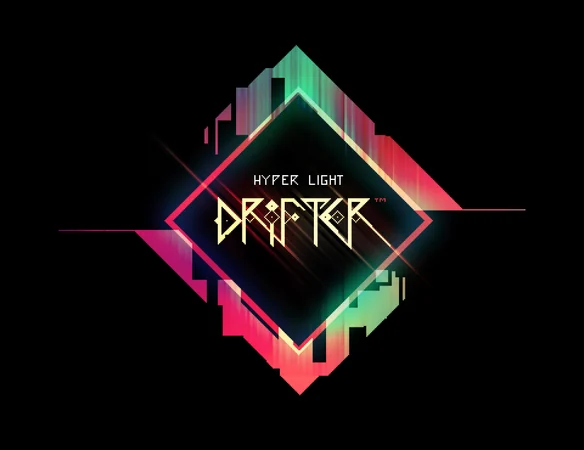 Official Hyper Light Drifter logo artwork with vivid shapes against a black background