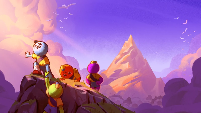 Official PEAK artwork showing colorful scouts climbing a mountain.