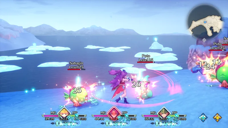 TRIALS of MANA 3Dリメイクの戦闘画面（英語版）