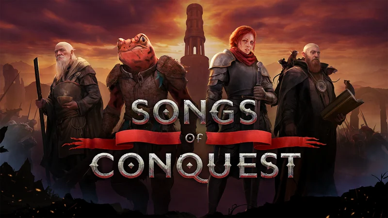 Official Songs of Conquest art showing characters from its factions and the game title.