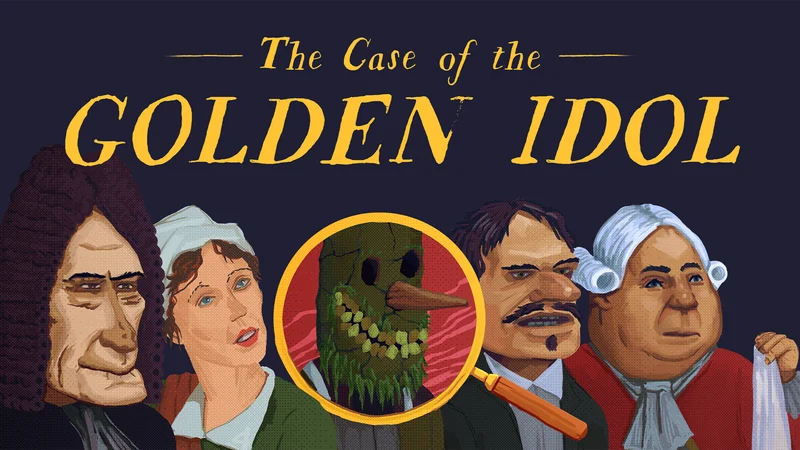 The Case of the Golden Idol key art with the characters, golden idol and game logo.