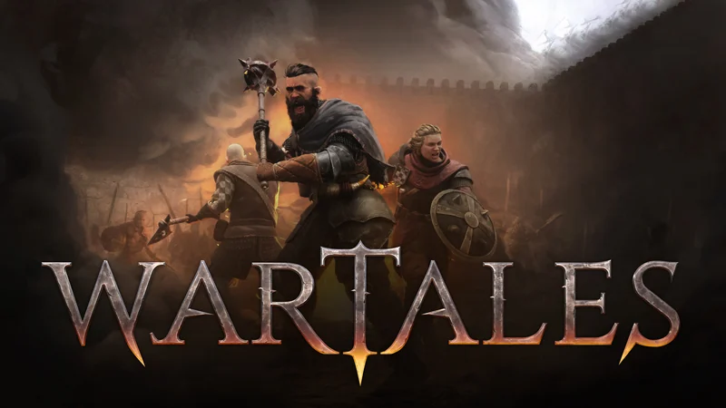 Official Wartales artwork showing armed mercenaries and the game logo.